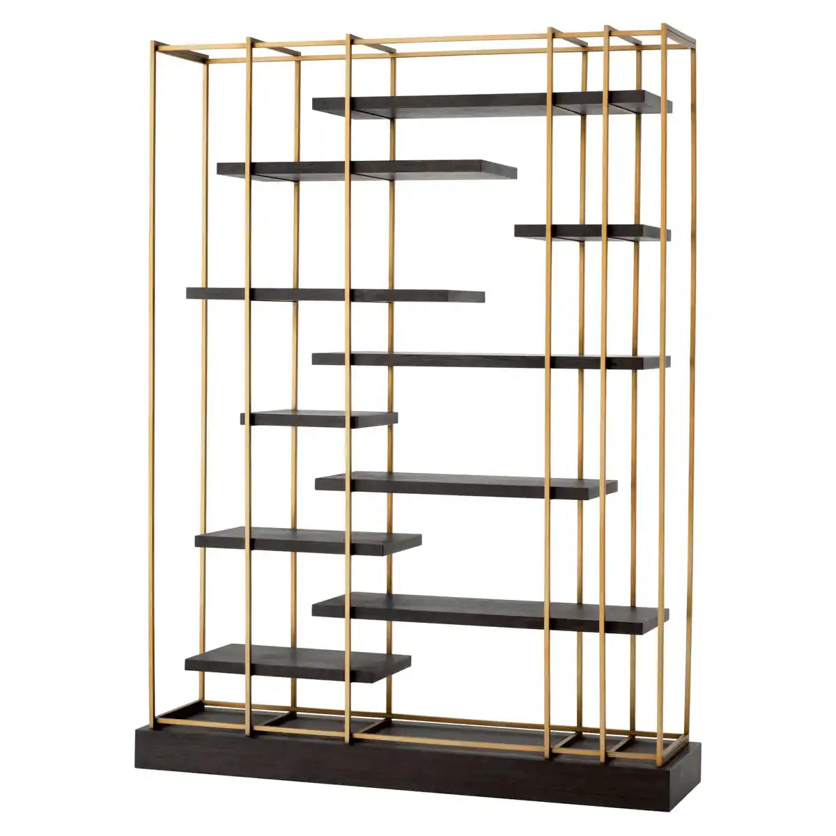 Designer Standregal Verkaufsregal Messingfinish gebürstet Kaffee-Eichenfurnier - HomeDesign Knaus