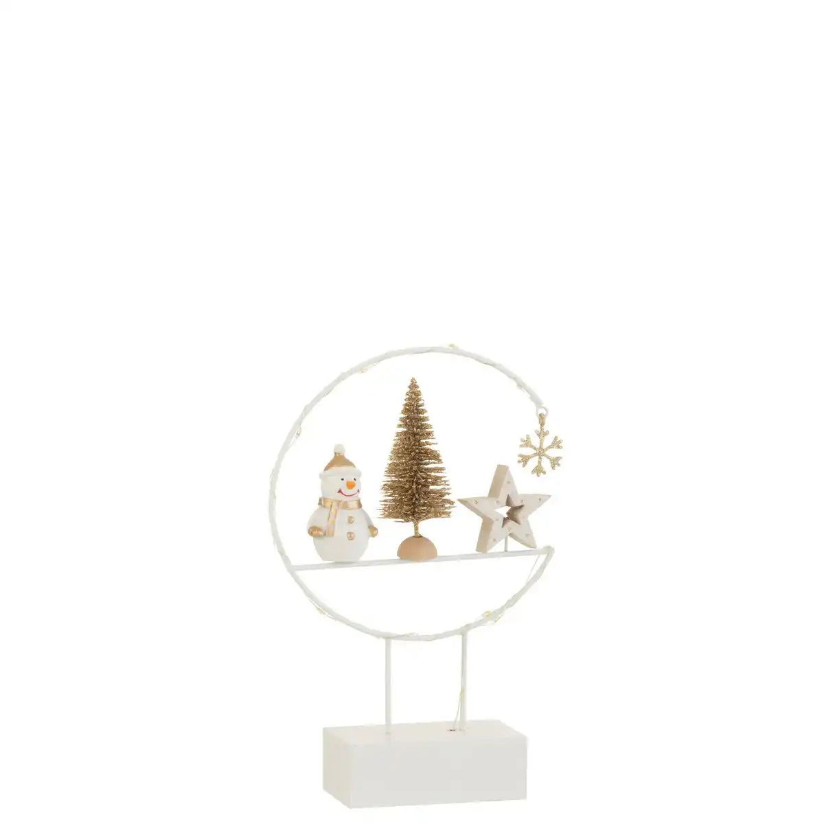 J-Line Halbkreis auf Fuß + LED Schneemann Holz Weiß/Gold