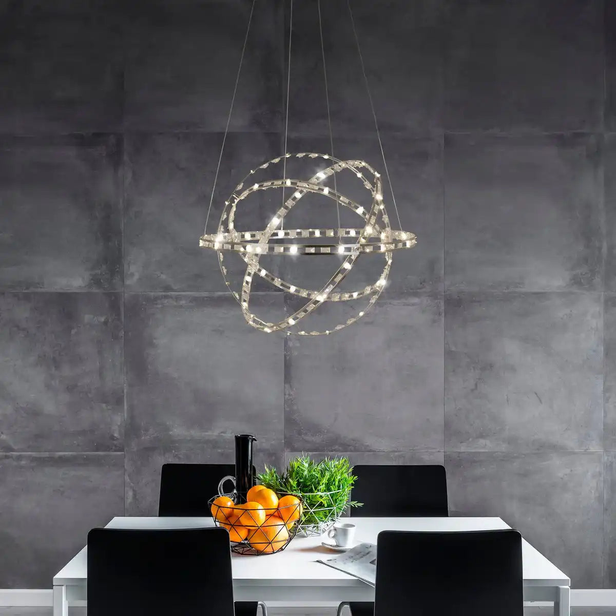 LED Pendelleuchte "COSMOS" Metall und Kunststoff in chrom, Ø60 cm, mit fest verbauten LEDs, Beleuchtung für Wohnzimmer, Esszimmer oder Büro.