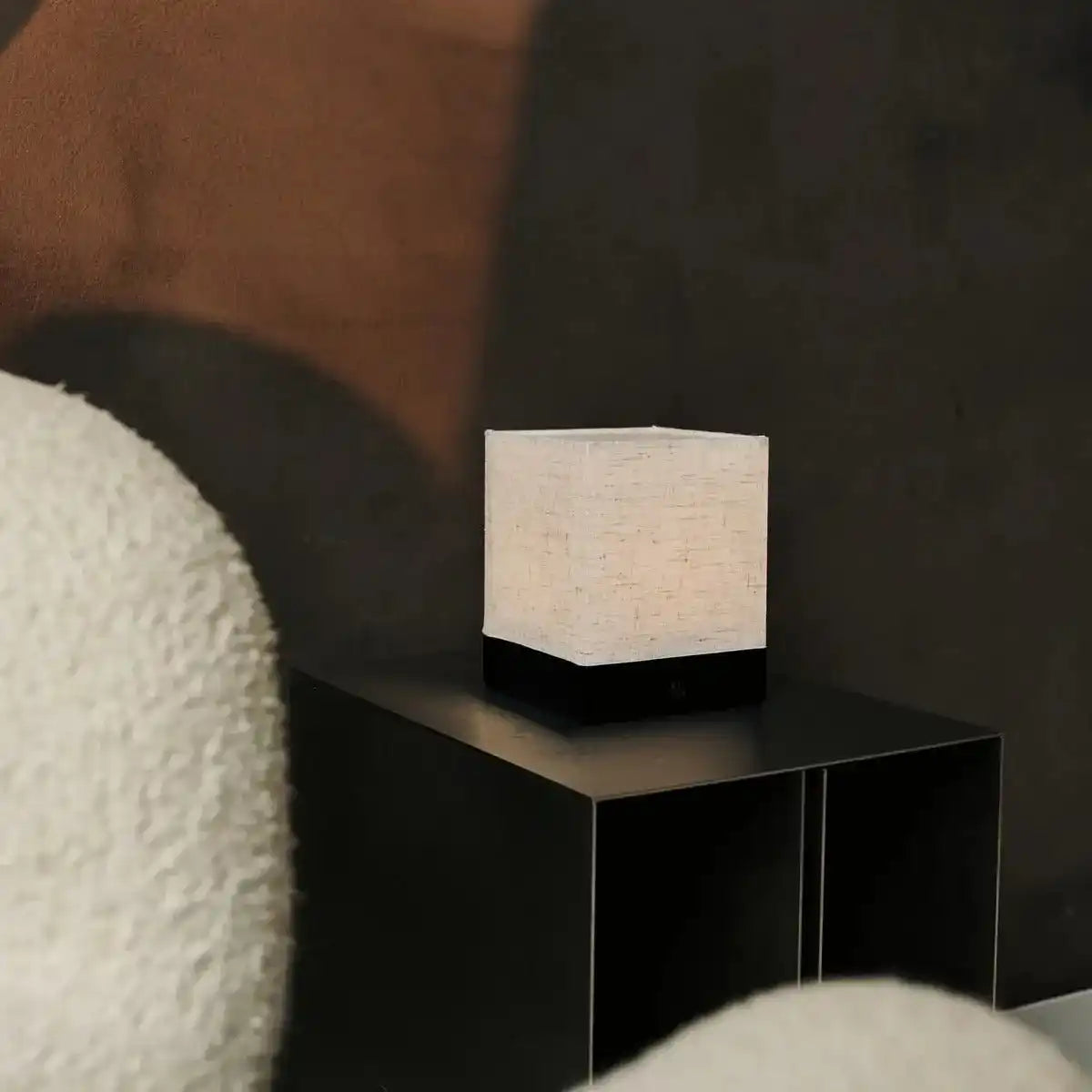 Zano schwarze drahtlose Lampe mit Holz und Leinen - Stimmungsbeleuchtung, LED -Tischlampe mit Batterie