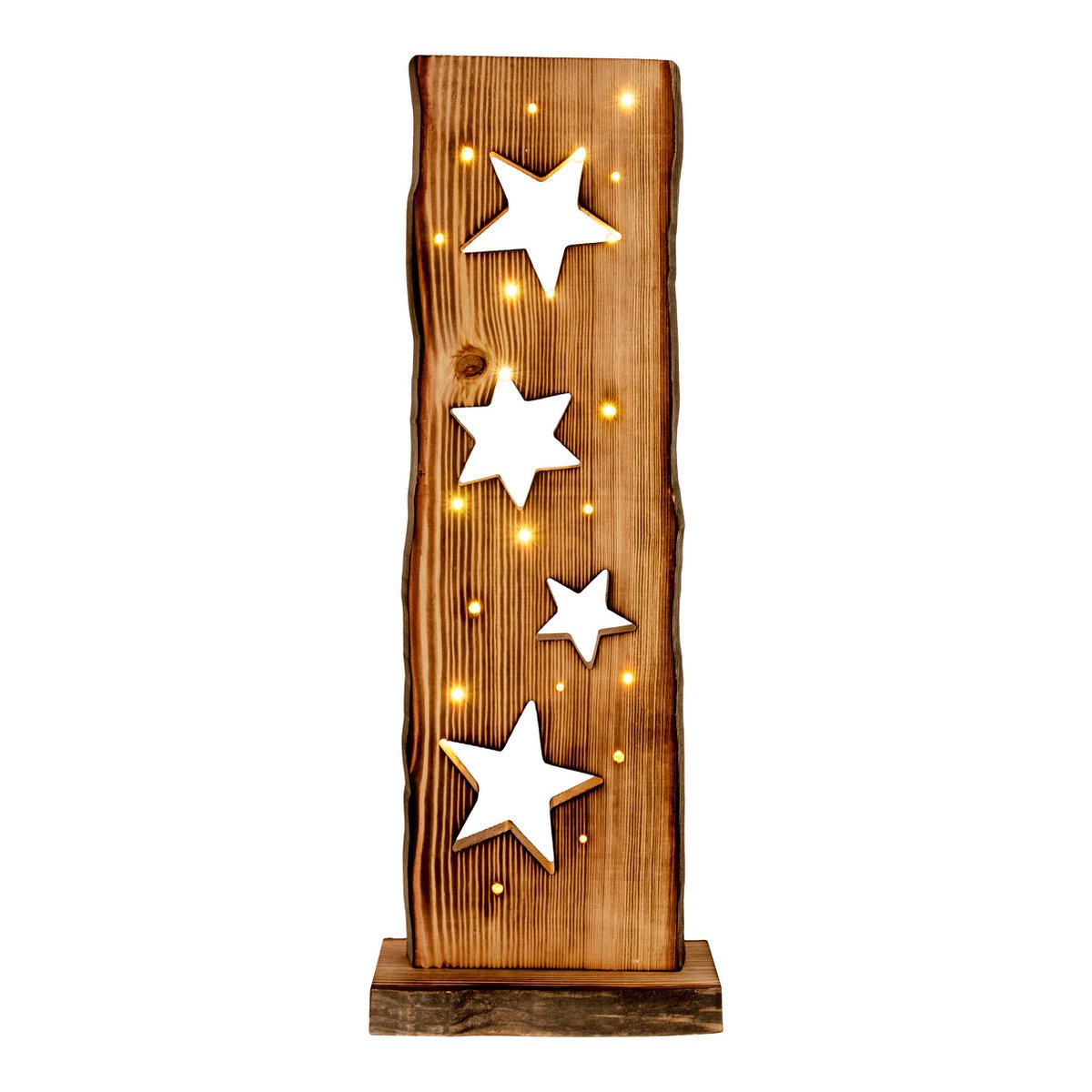 LED-Holz-Dekoleuchte Mond/Sterne 60 cm hoch Weihnacht-Deko aus Holz mit fest verbauten LEDs