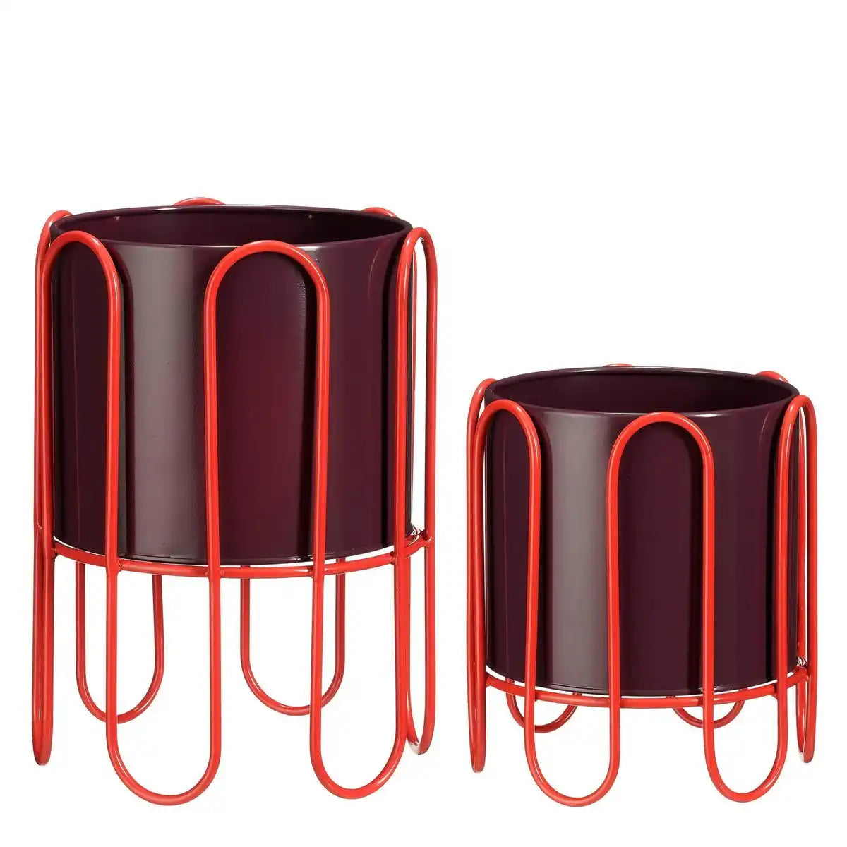Dione Blumenpot auf Standard - Set von 2 - H35 x Ø26 cm - Metall - Dunkelrot, hellrot - HomeDesign Knaus