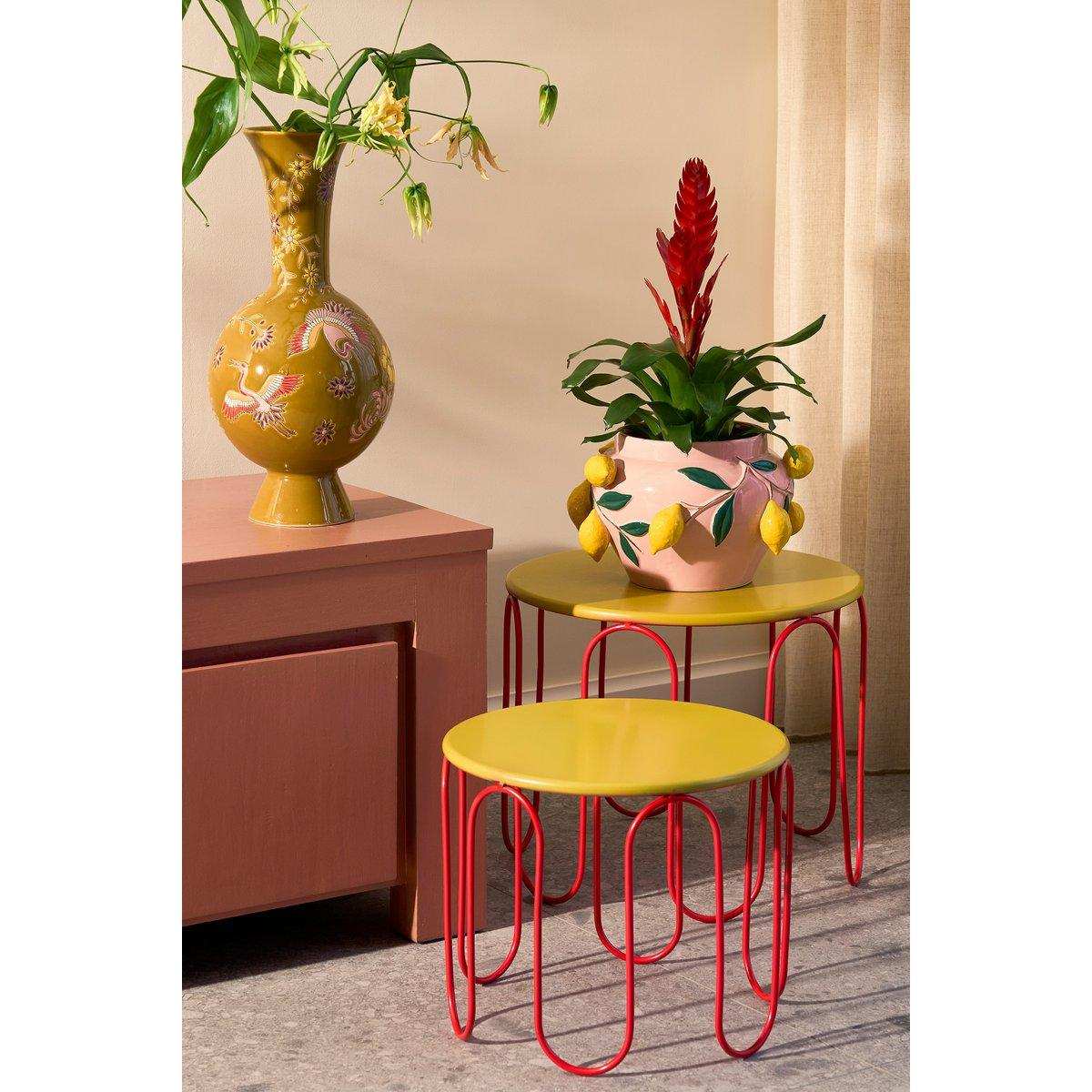 Dione Side Table - Set von 2 - H40 x Ø46 cm - Metall - Gelb - HomeDesign Knaus