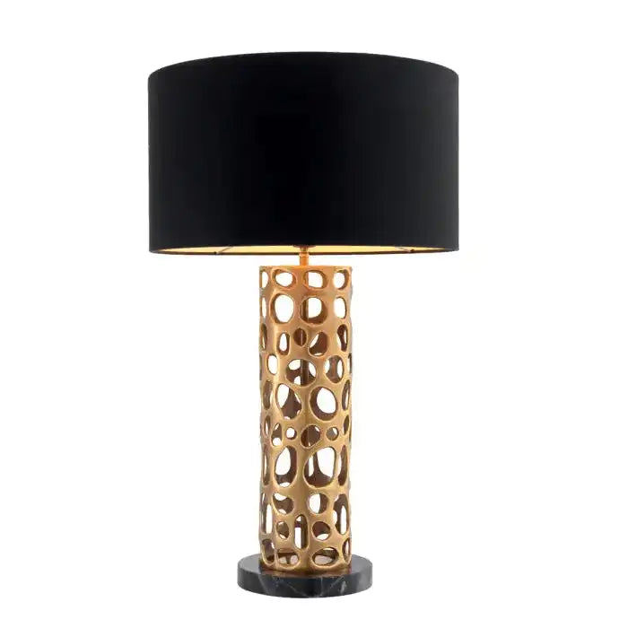 Dix Tischleuchte Highlight-Finish Marmorsockel Schirm mit goldenem Innenfutter - HomeDesign Knaus