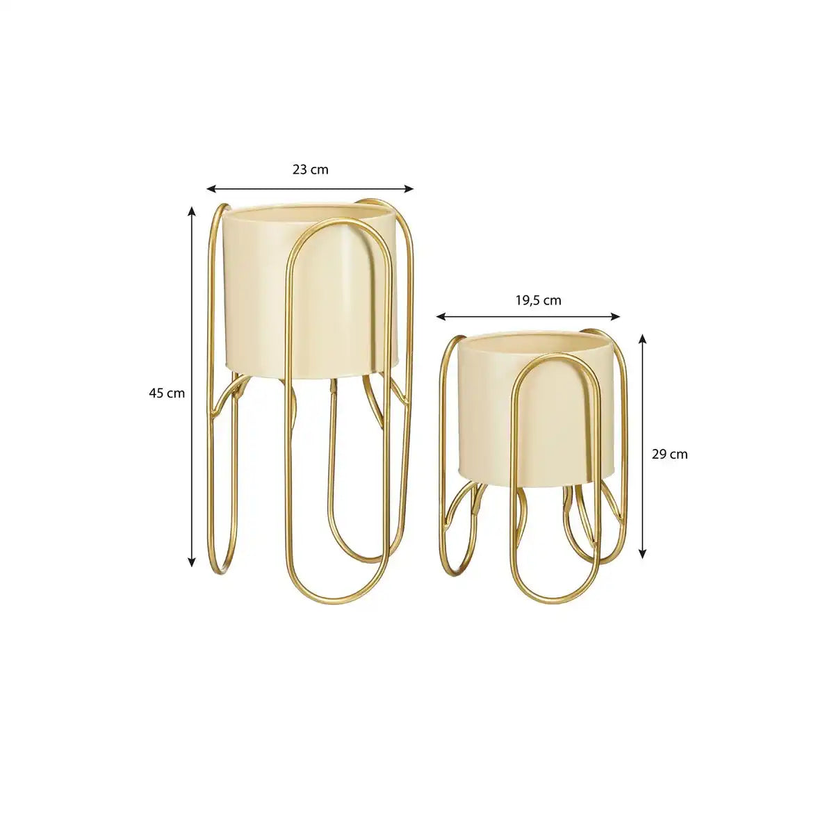 Donau -Blumenpot auf Standard - 2 - Metall - H45 x Ø23 cm - hellgelb, Gold - HomeDesign Knaus
