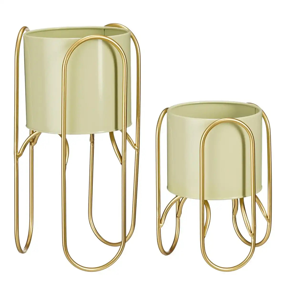 Donau -Blütenknopf auf Standard - 2 - Metall - H45 x Ø23 cm - hellgrün, Gold - HomeDesign Knaus
