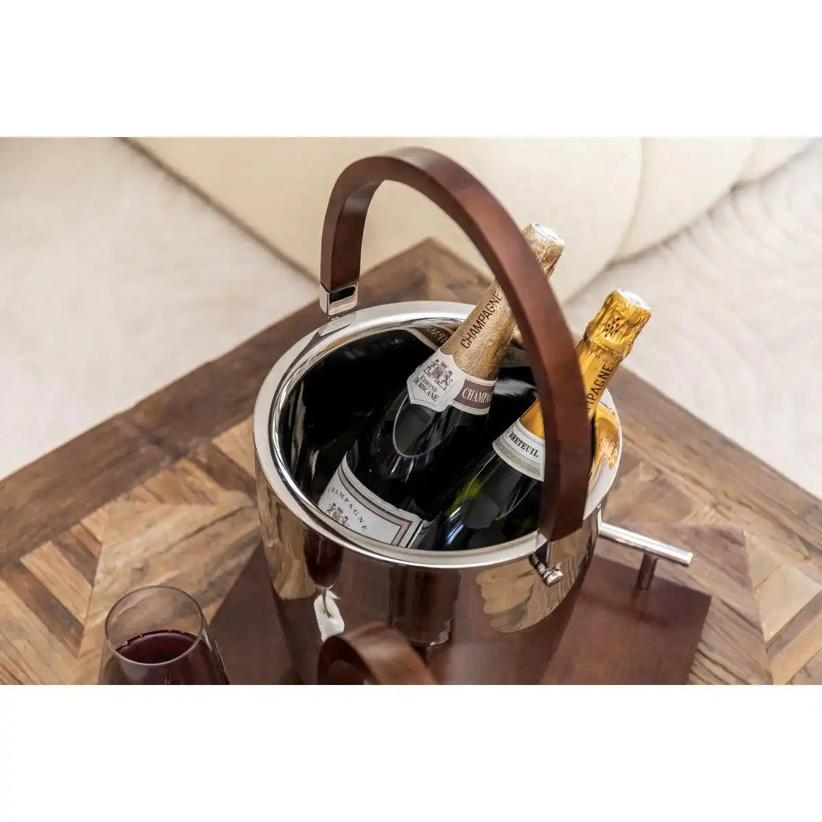 DOPPELWANDIGER EISKÜHLER MIT HOLZGRIFF UND DECKEL 19X19X24CM - HomeDesign Knaus