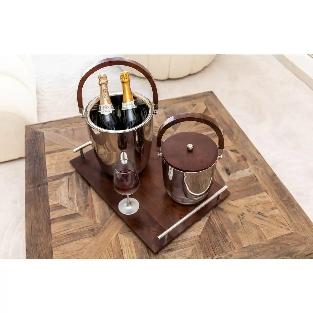 DOPPELWANDIGER EISKÜHLER MIT HOLZGRIFF UND DECKEL 19X19X24CM - HomeDesign Knaus
