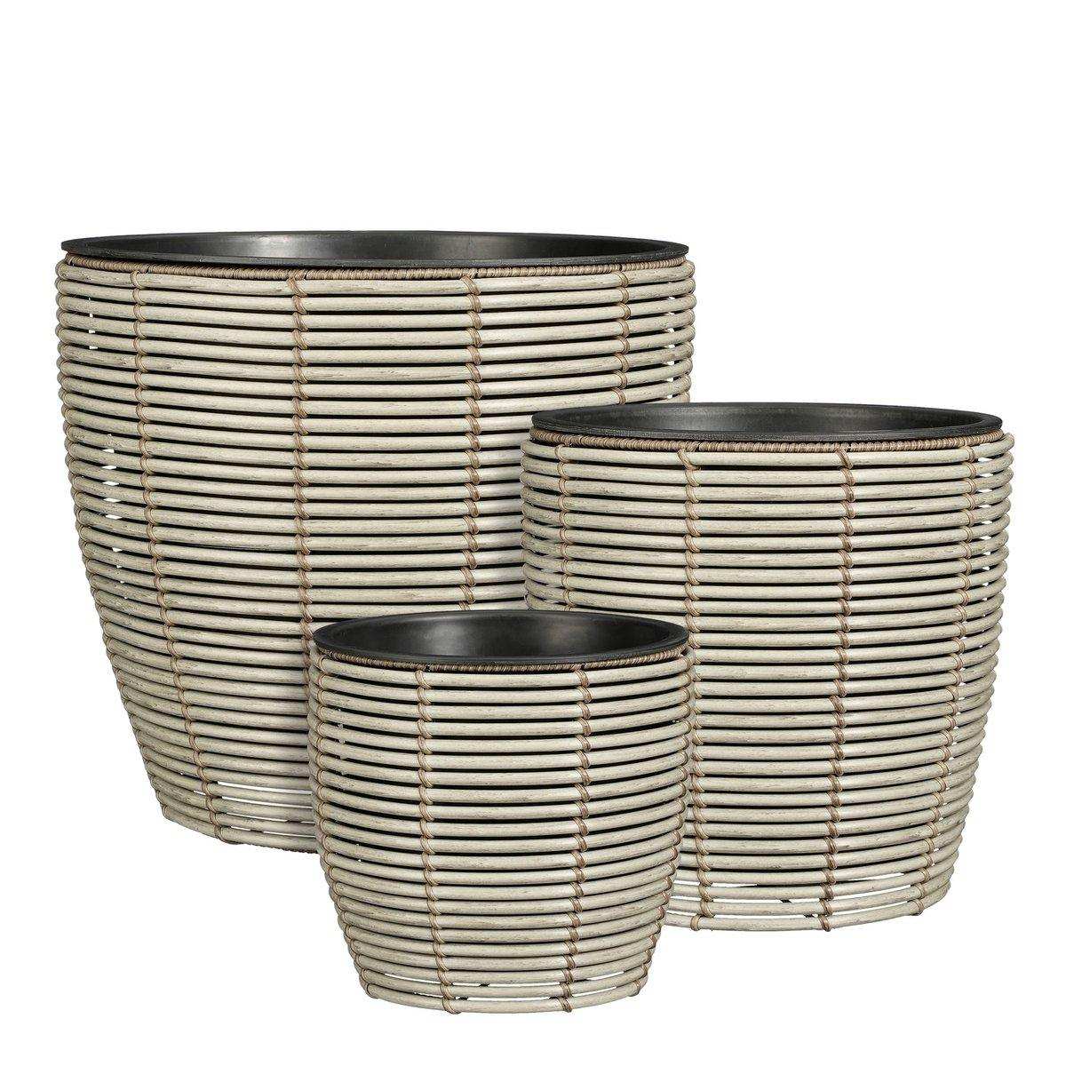Durban Blumenpot außerhalb - Set von 3 - H36 x Ø40 cm - recyceltes Kunststoff - Grau - HomeDesign Knaus