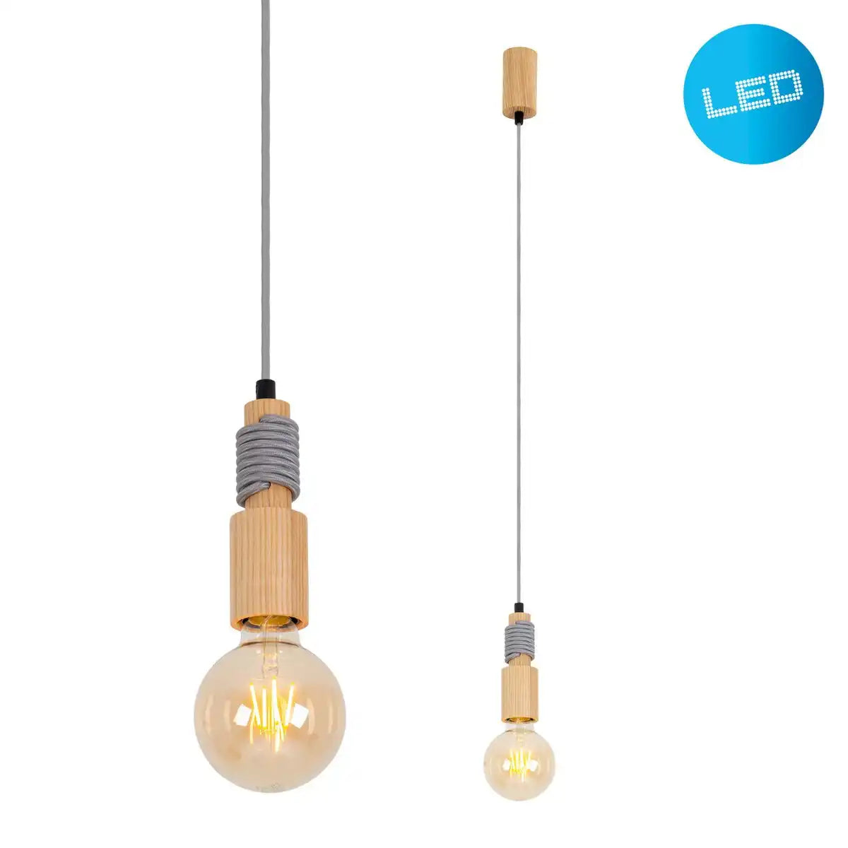 LED Holzbaldachin mit Textilkabel "Bento" incl. E27/4W LED