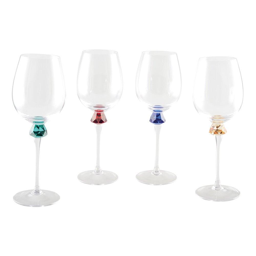Weingläser mit Diamantfuß 4 Farben - Los 4