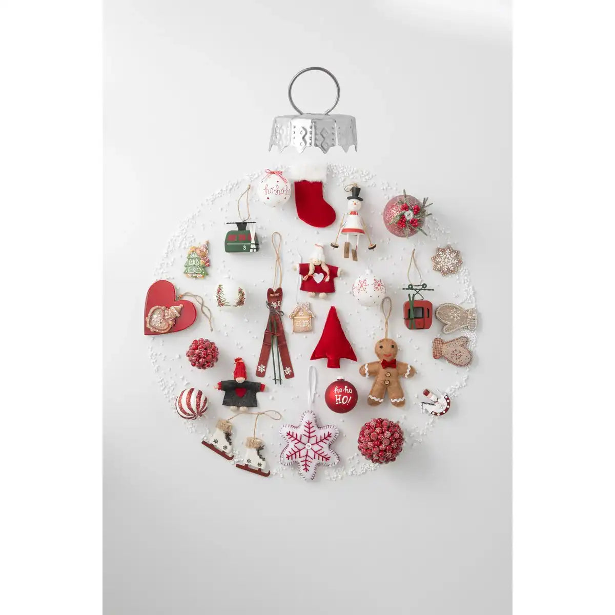 J-Line Box mit 4 Weihnachtskugeln, Weihnachtsdekoration + Beeren, Zuckerglas, Weiß/RD, klein