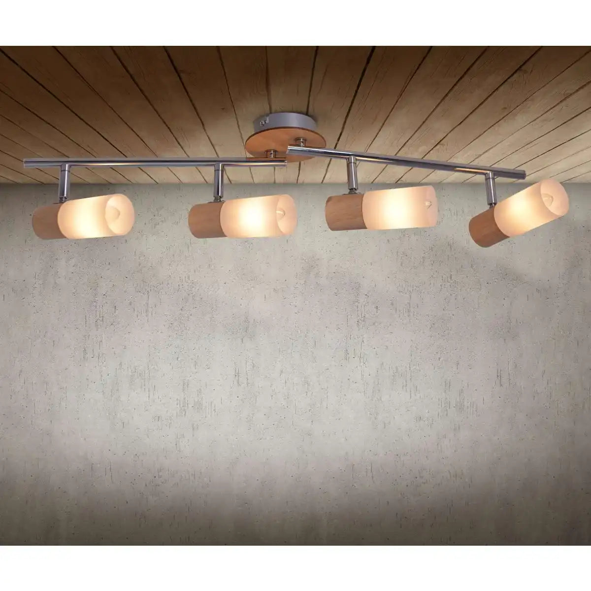 4er Wand- Deckenspot "TODTNAU", Metall, Holz und Kunststoff , 60 cm lang