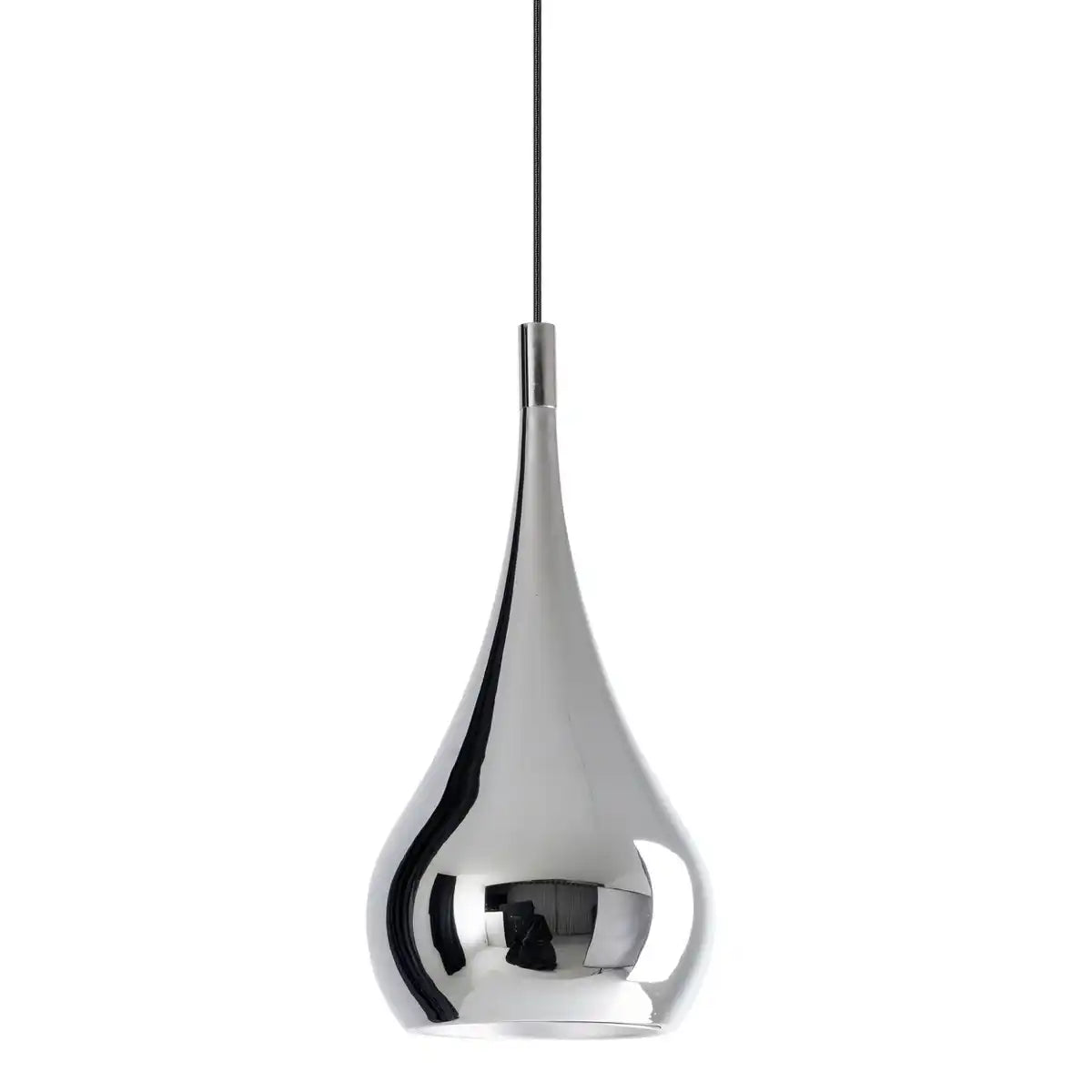 Pendelleuchte "STYLE", Retro Klassiker, Pendellampe aus chromglänzendem Metall mit E27-Fassung, Schirm Ø23 cm, ideal für Esszimmer, Wohnzimmer und Küche.
