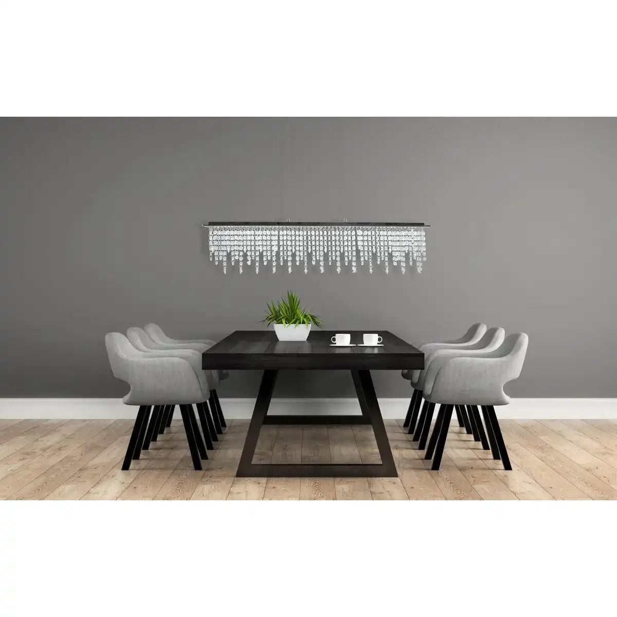 LED Pendelleuchte "DIAMONDS", Pendelleuchte, Metall und Kristallglas, Chrome, mit fest verbauten LEDs, für Esszimmer, Wohnzimmer, Diele oder Büro, 120 cm lang