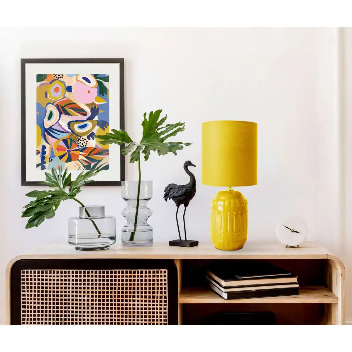 Keramik Tischleuchte "ERIDA", Tischlampe aus Keramik, gelb, mit E14-Fassung, für Esszimmer, Wohnzimmer, Diele oder Büro, Tischleuchten innen