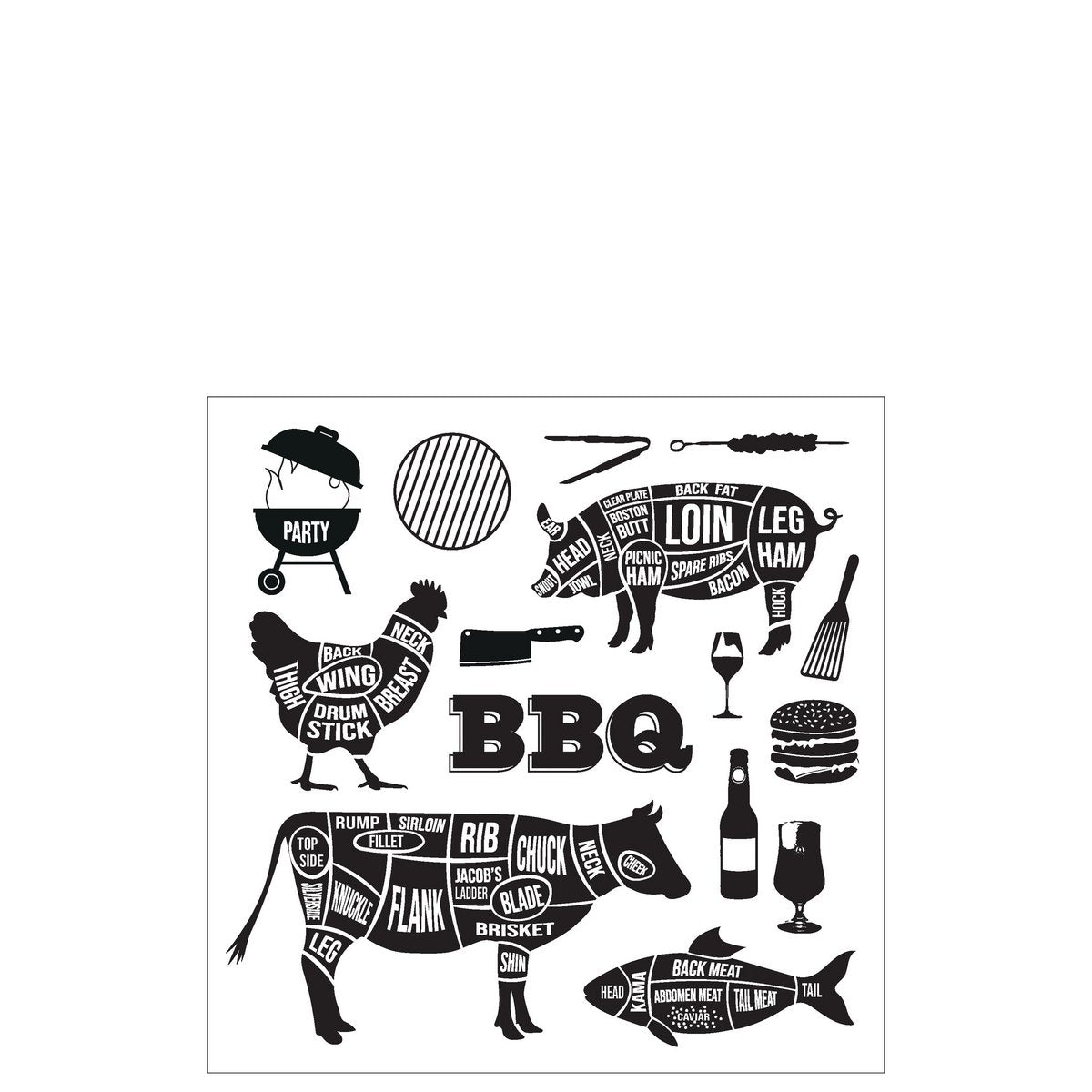 J-Line BBQ-Servietten – Papier – Weiß/Schwarz – L – 20 pro Packung – 9x