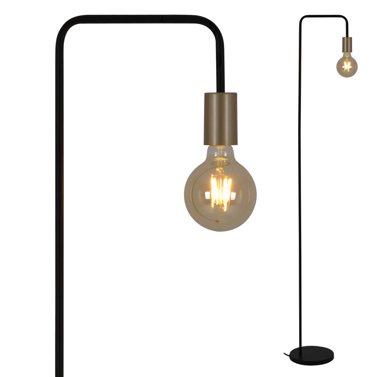 Stehleuchte "MODO" aus Metall in Schwarz,, Fassungen in Gold, E27-Fassung, Tischlampe für Wohnzimmer, Esszimmer, Küche, Diele, Flur oder Büro, 150 hoch