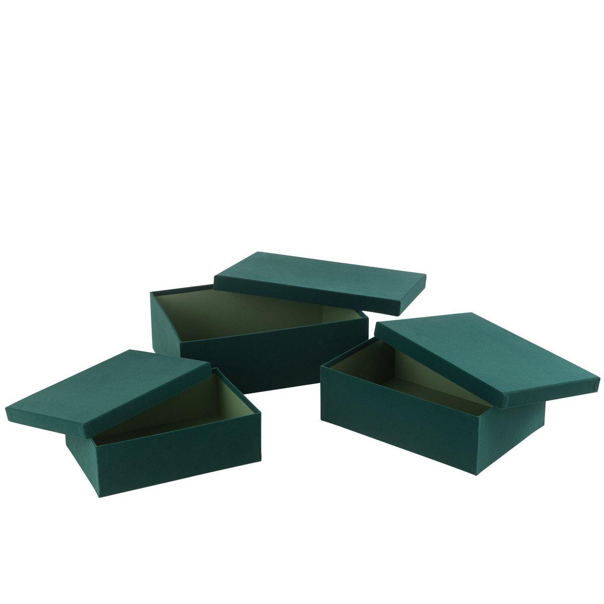 J-Line Set mit 3 Boxen, rechteckig, Samtpapier, Grün