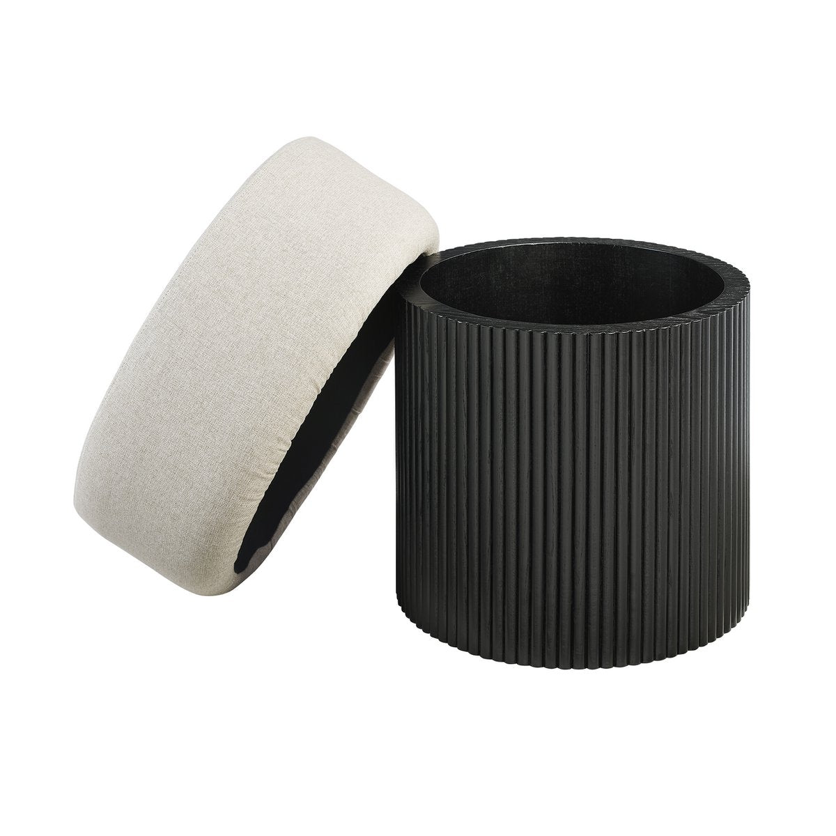 Sitzpouf mit Stauraum Ø 50 cm Schwarz/Grau