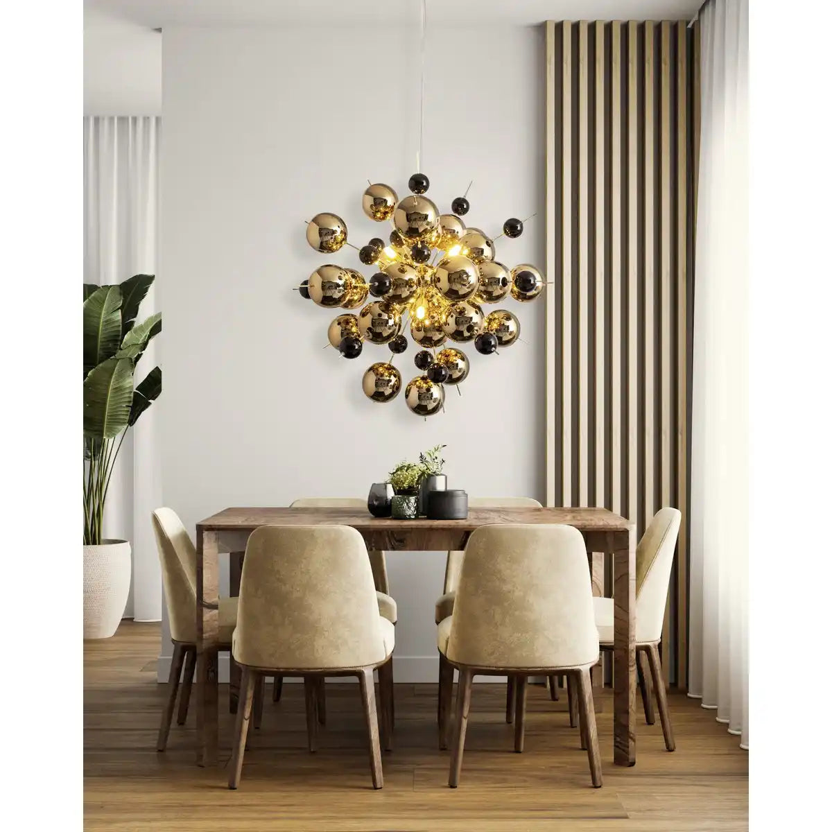 Pendelleuchte "EXPLOSION" Gold aus Metall und Glas, G9 Fassungen, Hängelampe für Esszimmer, Wohnzimmer, Diele oder Büro, Øca. 65 cm