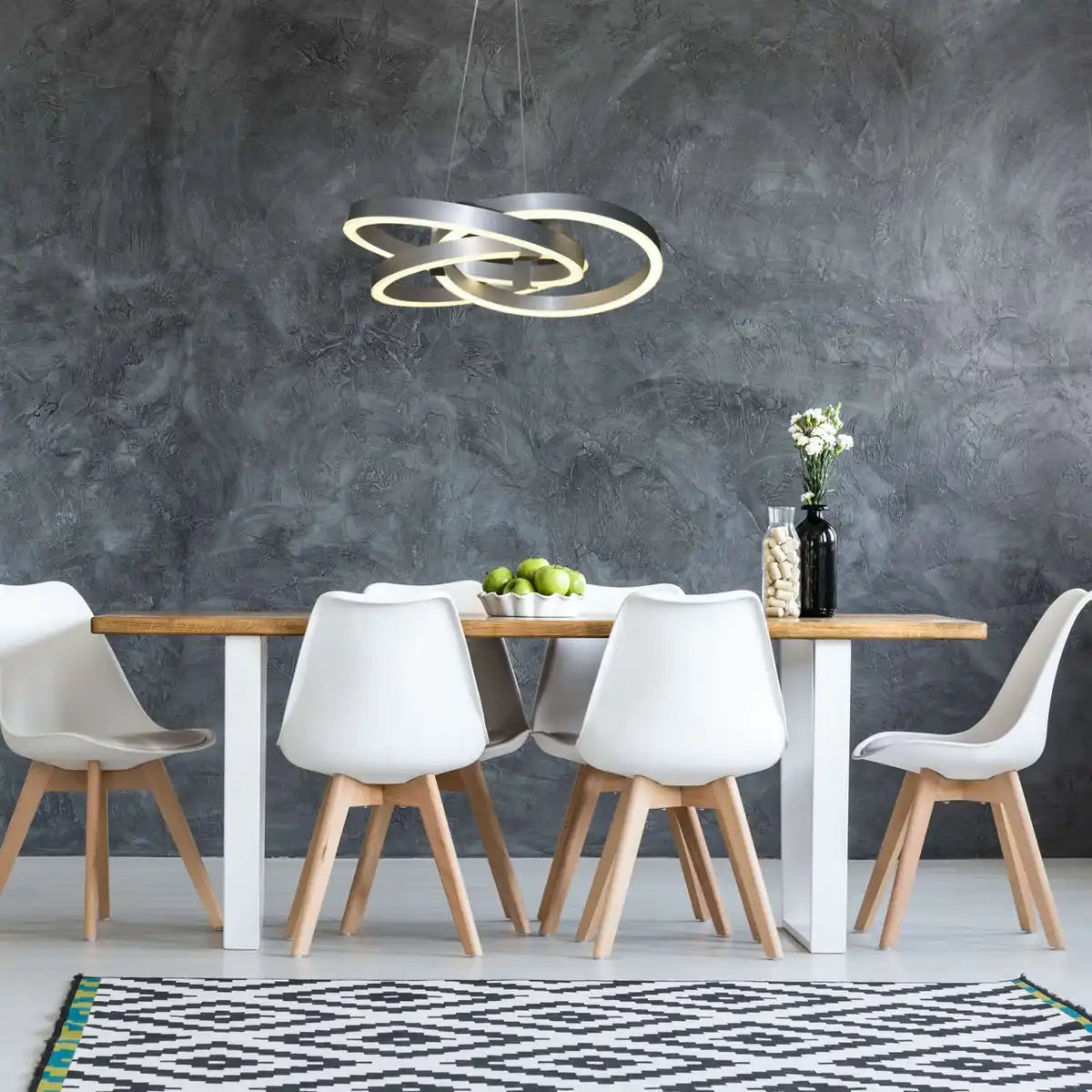 Smart Home LED Pendelleuchte "DIVORA" Ø 58cm, Deckenlampe aus Metall, Aluminium gebürstet und weißem Kunststoff, mit vielen Funktionen, fest verbauten LEDs, Beleuchtung für Wohnzimmer, Esszimmer Büro oder Diele