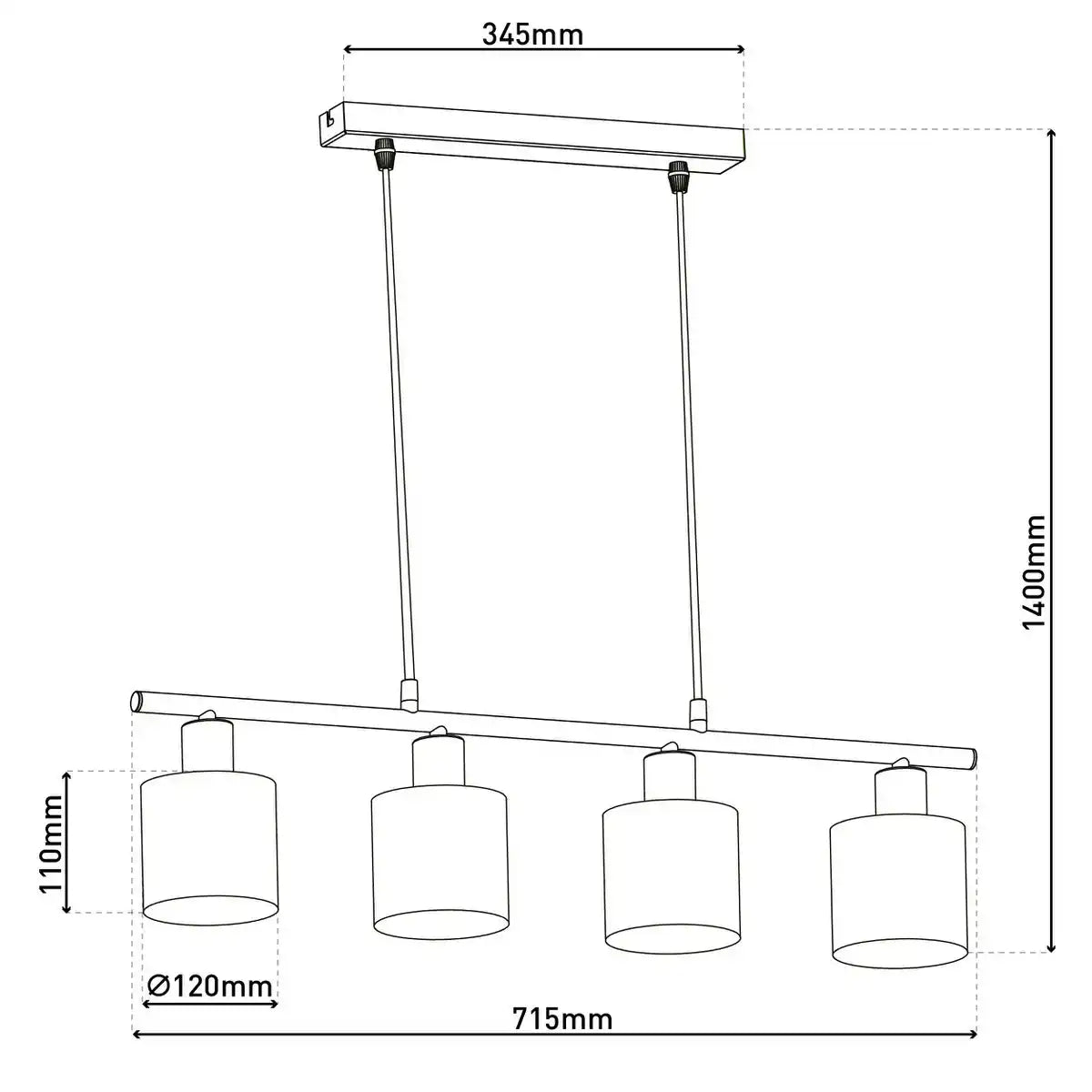 4er Pendelleuchte "MARON" aus Metall satiniert-matt mit Stoffschirmen in Natur, mit E14-Fassung, Lampe für Wohnzimmer oder Esszimmer,71,5 x 12 cm