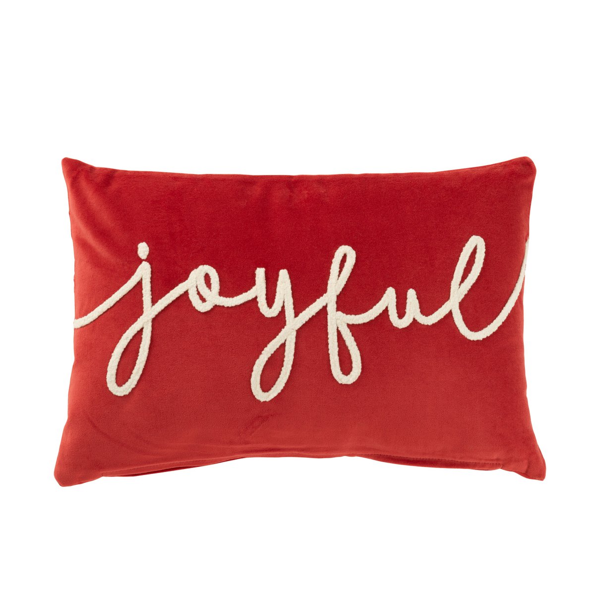 J-Line Kissen Rechteck Joyful Velours Rot/Weiß