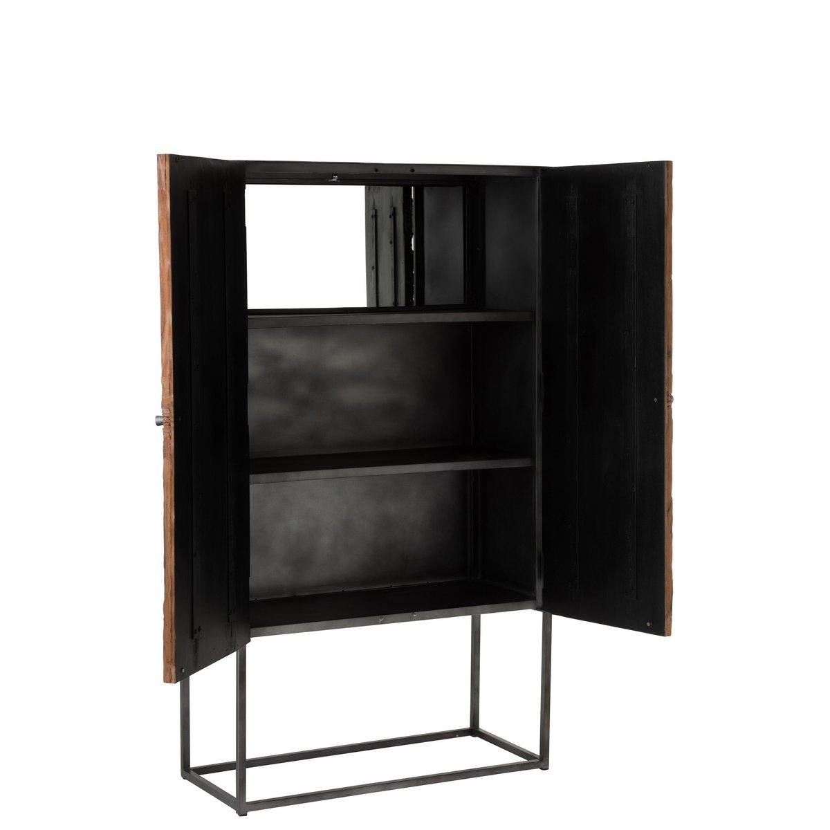 J-Line Barschrank Shanil 2 Türen Holz/Eisen Natur/Grau