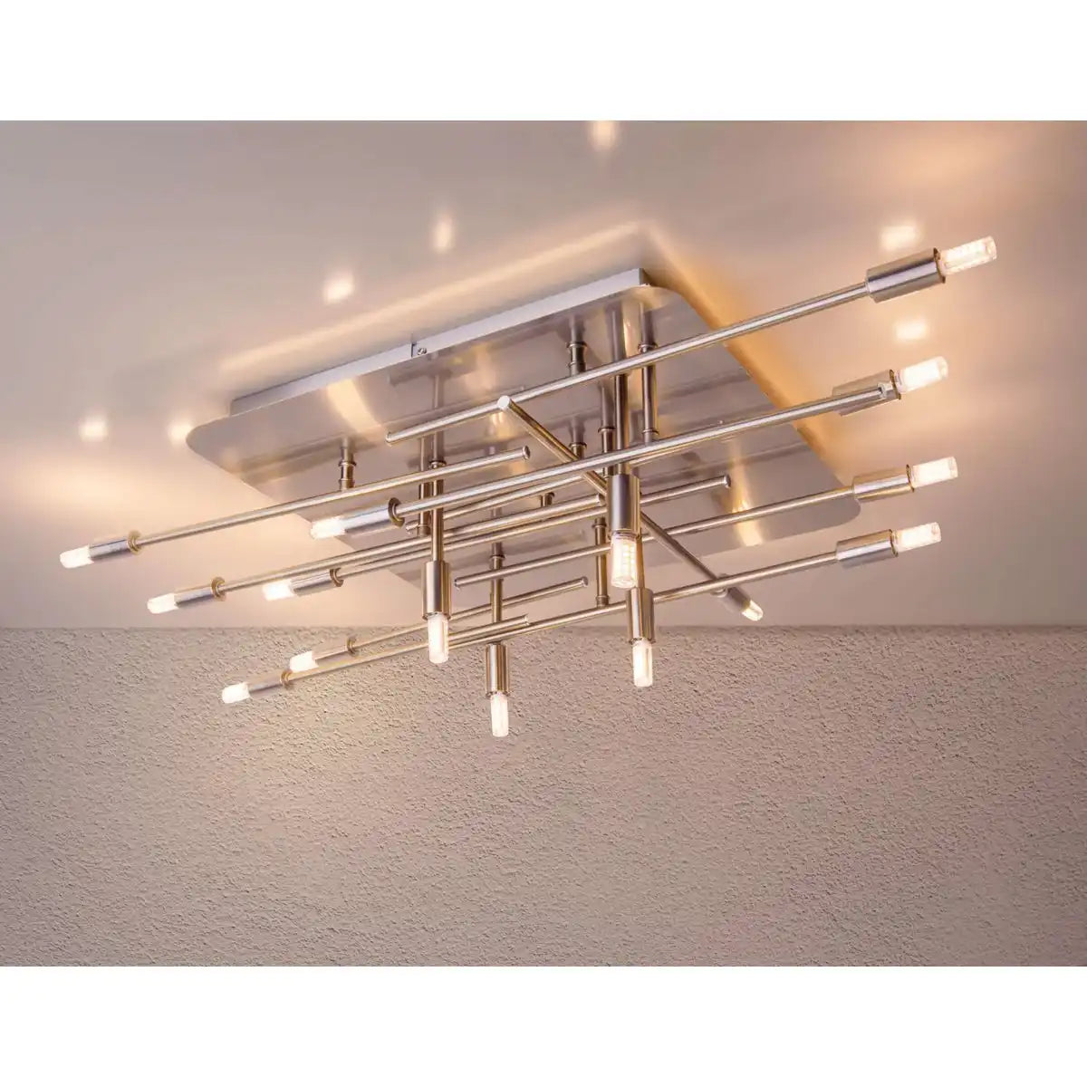 LED Deckenleuchte "ANCONA" mit Backlight aus Metall in Edelstahloptik, G9-Fassungen, Lampe für Wohnzimmer, Esszimmer, Flur und Büro, ca. 71 x 70 cm