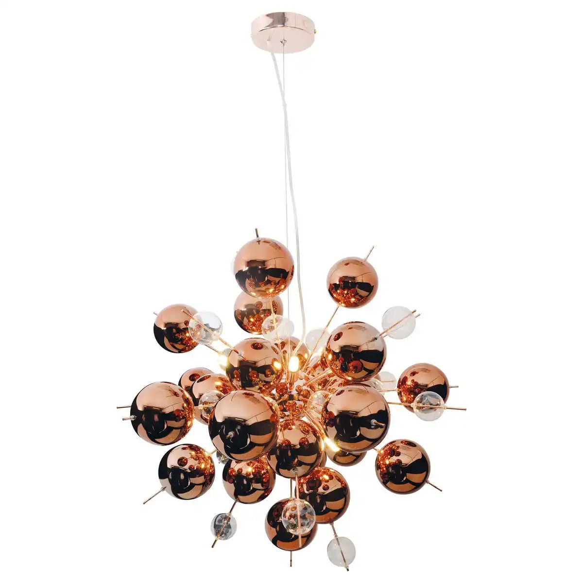 Pendelleuchte "EXPLOSION" Kupfer aus Metall und Glas, G9 Fassungen, Hängelampe für Esszimmer, Wohnzimmer, Diele oder Büro, Øca. 65 cm