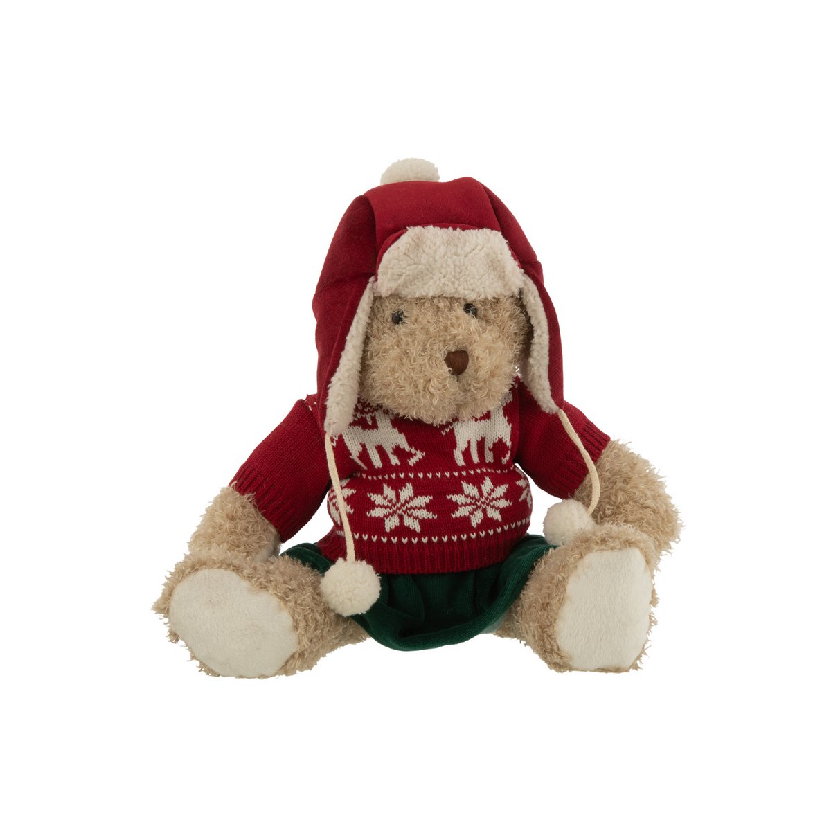 J-Line Bear Girl Weihnachtspullover + Mütze Textil Beige/Rot Large