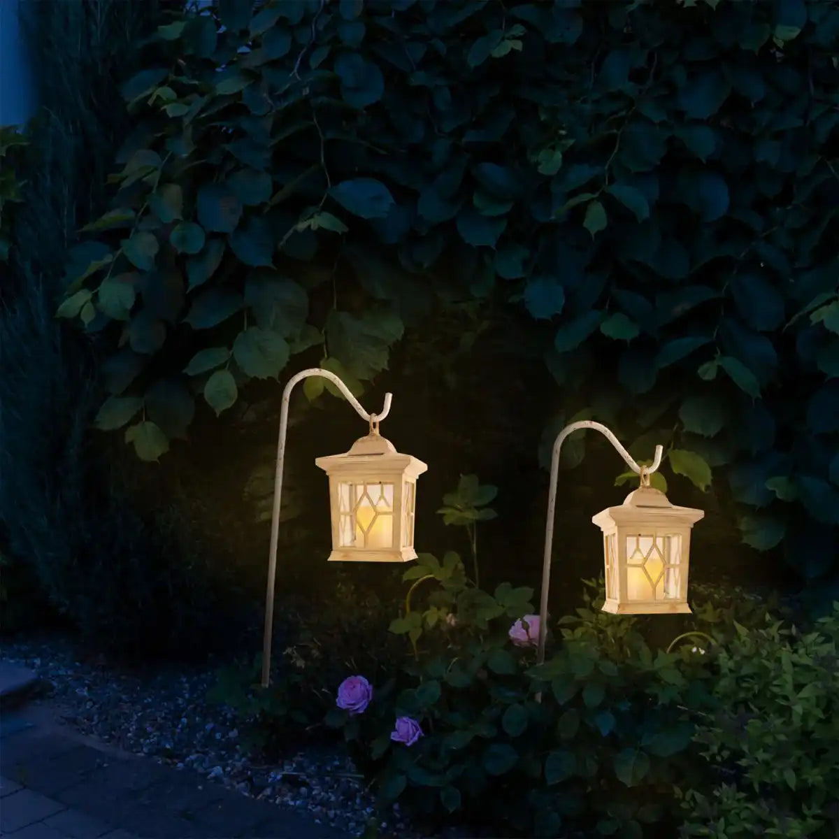 2er-Set LED-Outdoor-Erdspieß "Laterne" weiß