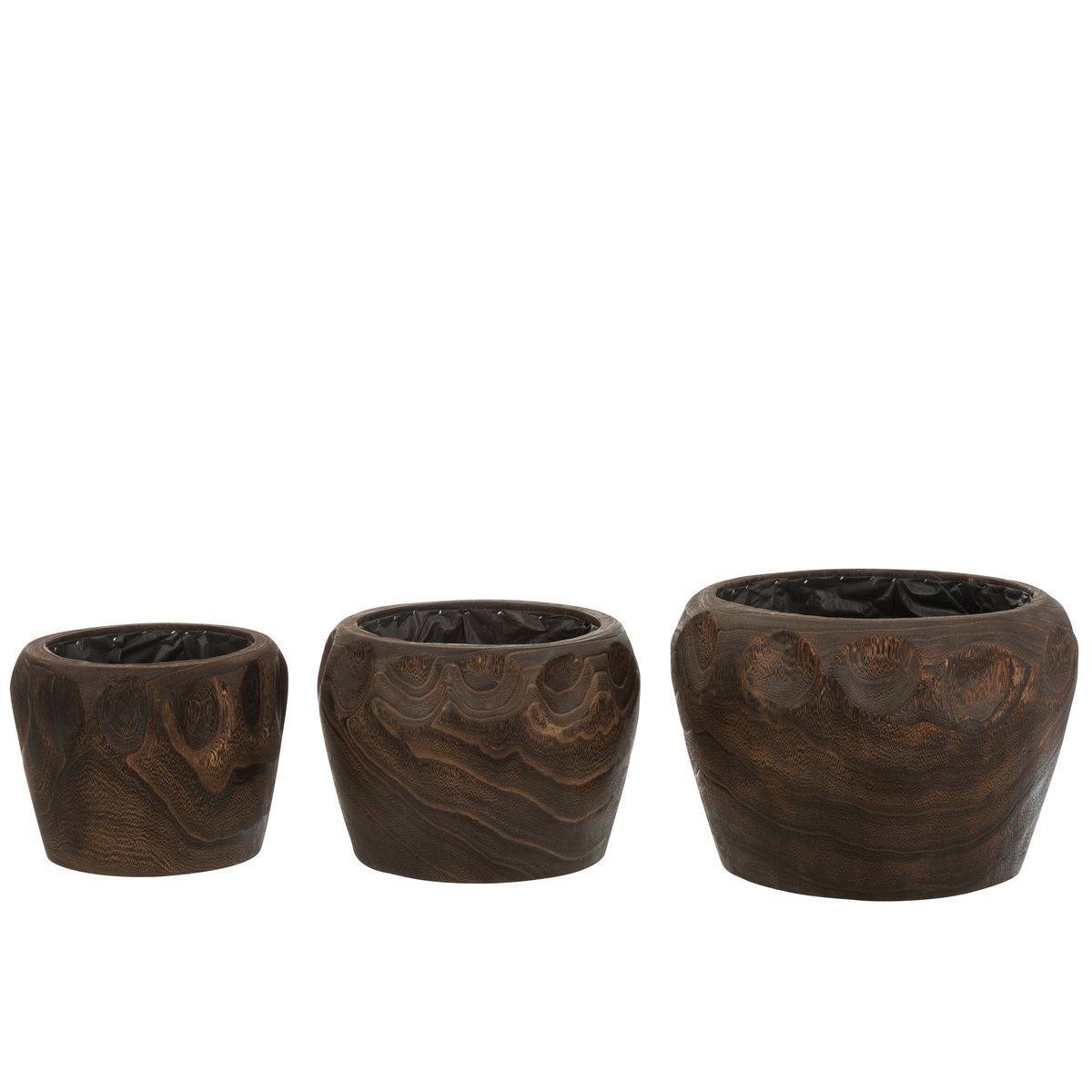 J-Line Blumentopf Thibobo Paulownia Holz+Kunststoff Dunkelbraun Groß