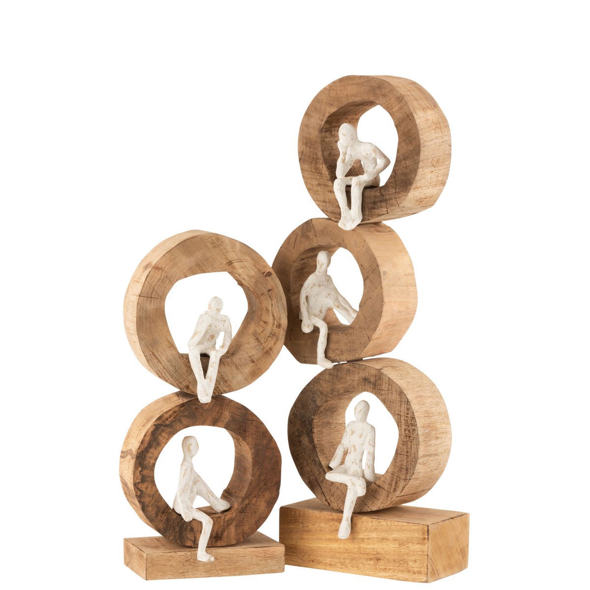 J-Line 3 Thinkers Rings Figurendekoration - Holz/Metall - Natur/Weiß