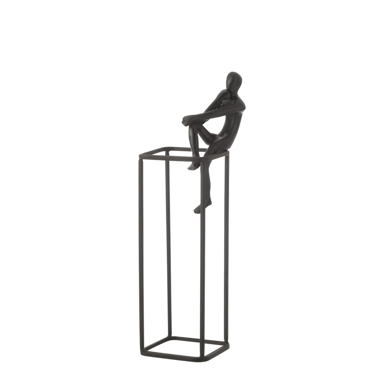 Figur auf Würfel Aluminium Schwarz Skulptur