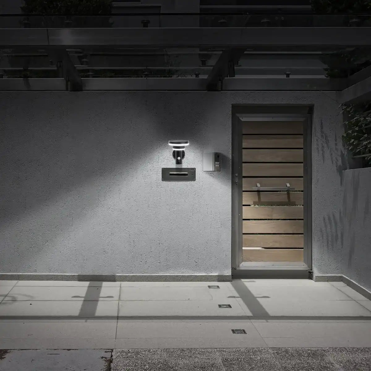 LED Solar Außenwandleuchte "NORA" , für Außen, Wandleuchte - Metall und Kunststoff in Schwarz, mit integrierter LED