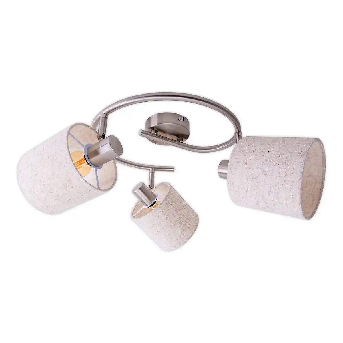 3er Wand- und Deckenrondell "MARON" aus Metall satiniert-matt mit Stoffschirmen in Natur, mit E14-Fassung, Lampe für Wohnzimmer, Esszimmer, Flur und Büro, 28,5 cm Durchmesser