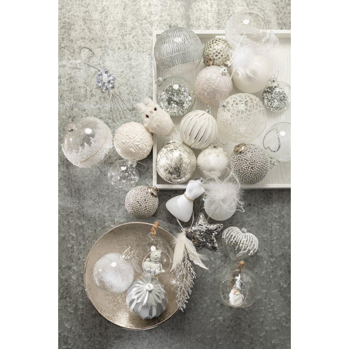 J-Line Box mit 6 Weihnachtskugeln, Herz, Strass, silberne Sterne, glasfertig, klein