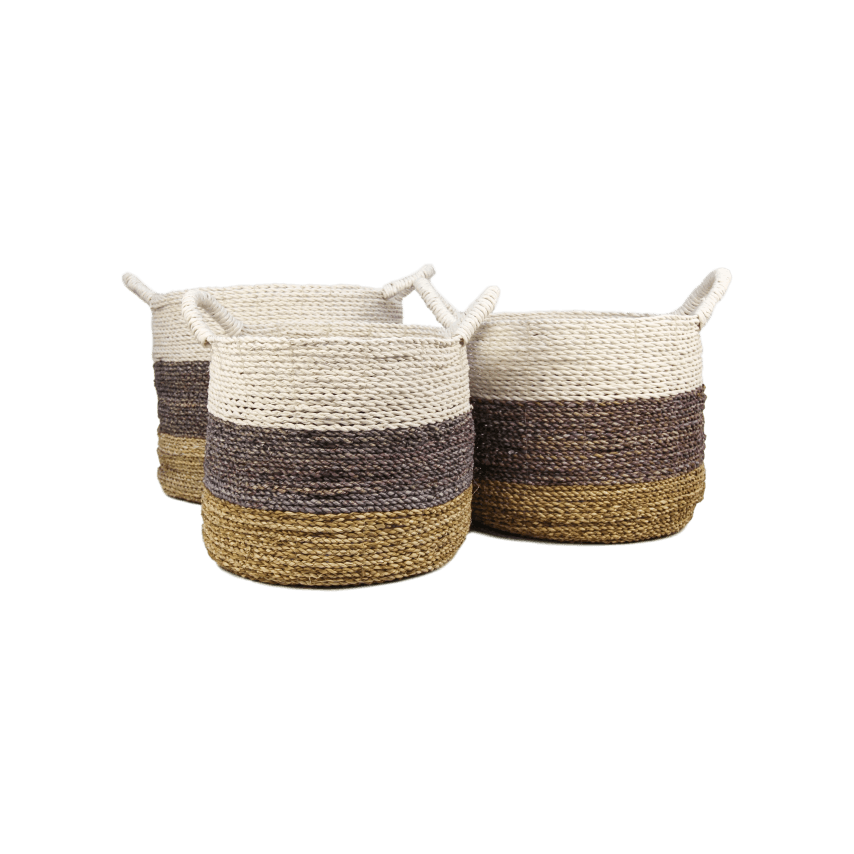 HSM Collection Korb Malibu S/3-1-36x30/Ø34x27/Ø32x25-Naturel/Assorti-Araffia/Zeegras