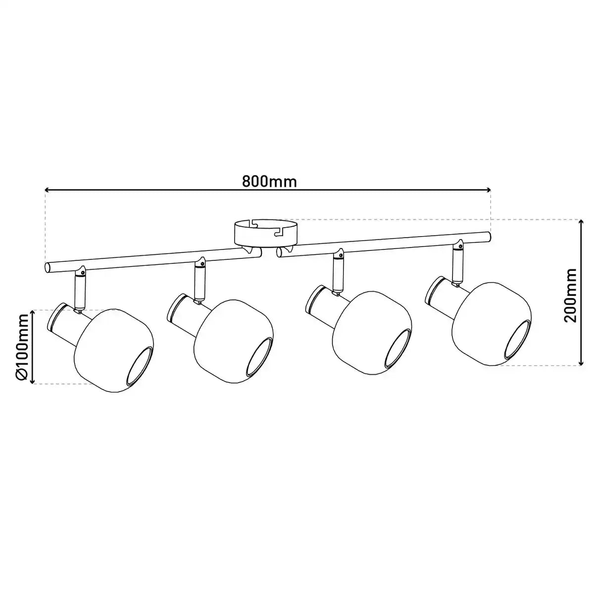 4er Spot Deckenleuchte "FUMOSO", Deckenlampe aus Metall und Rauchglas in Schwarz, mit E14-Fassung, für Esszimmer, Wohnzimmer, Diele oder Büro, 80 x 20 cm