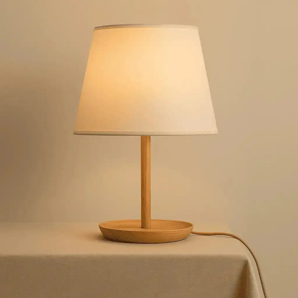 Emily hellbraune Holzlampe mit Kabel - handgefertigtes nachhaltiges Design für Zuhause