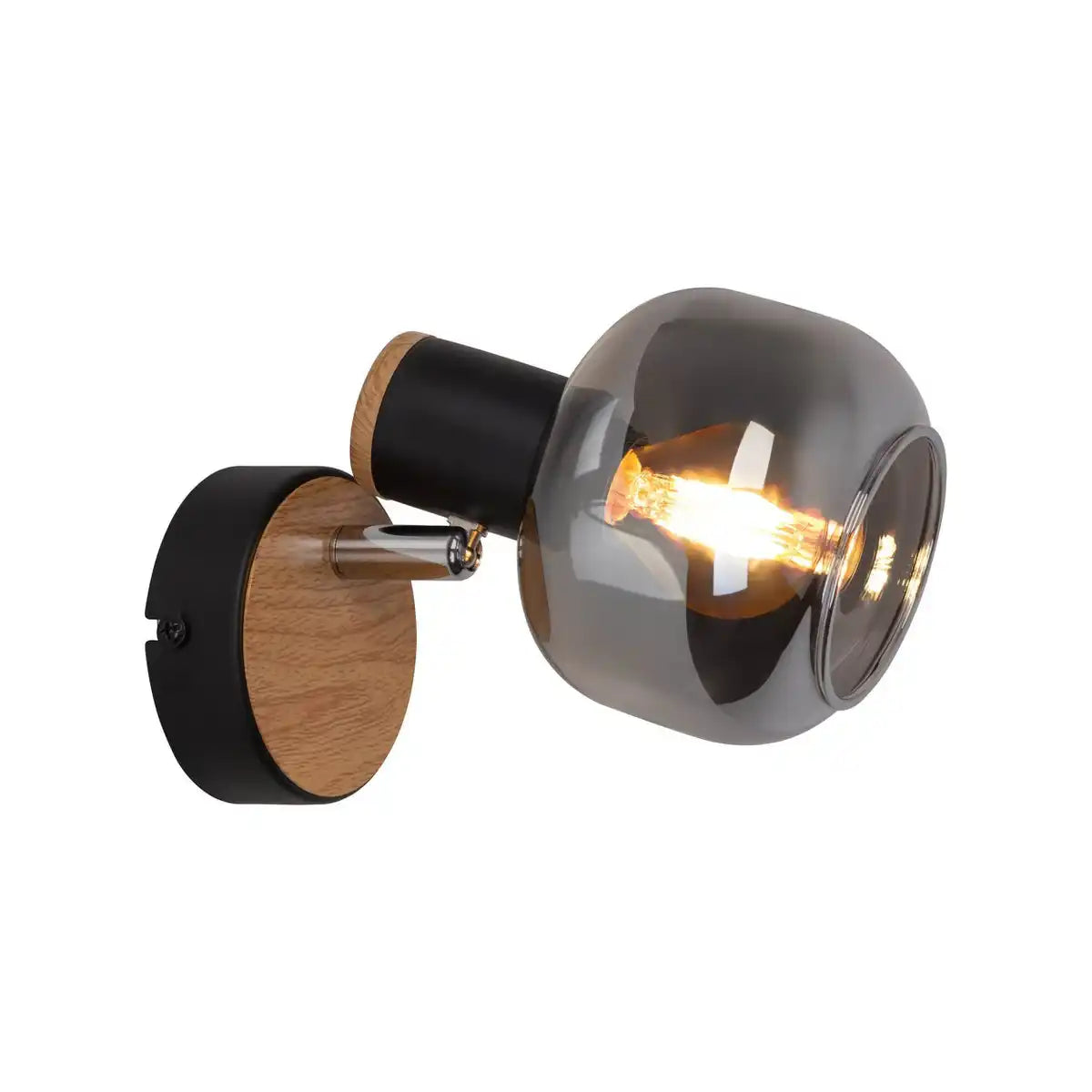 Glas-Wand Spot "FUMOSO", Wandlampe aus Metall und Rauchglas in Schwarz, und Natur, mit E14-Fassung, für Esszimmer, Wohnzimmer, Diele oder Büro, Leuchte für Wohnzimmer, Esszimmer, Flur oder Diele 16 x 14 cm