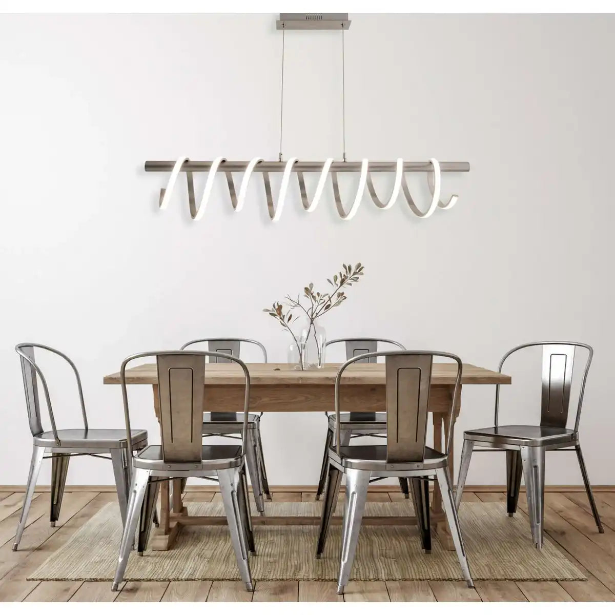 LED Pendelleuchte "BELLEZA", moderne Pendellampe aus Metall und Kunststoff in Nickel matt und Weiß, mit fest verbauten LEDs, 100 cm lang. Die ideale Beleuchtung für Wohnzimmer, Esszimmer oder Küche.