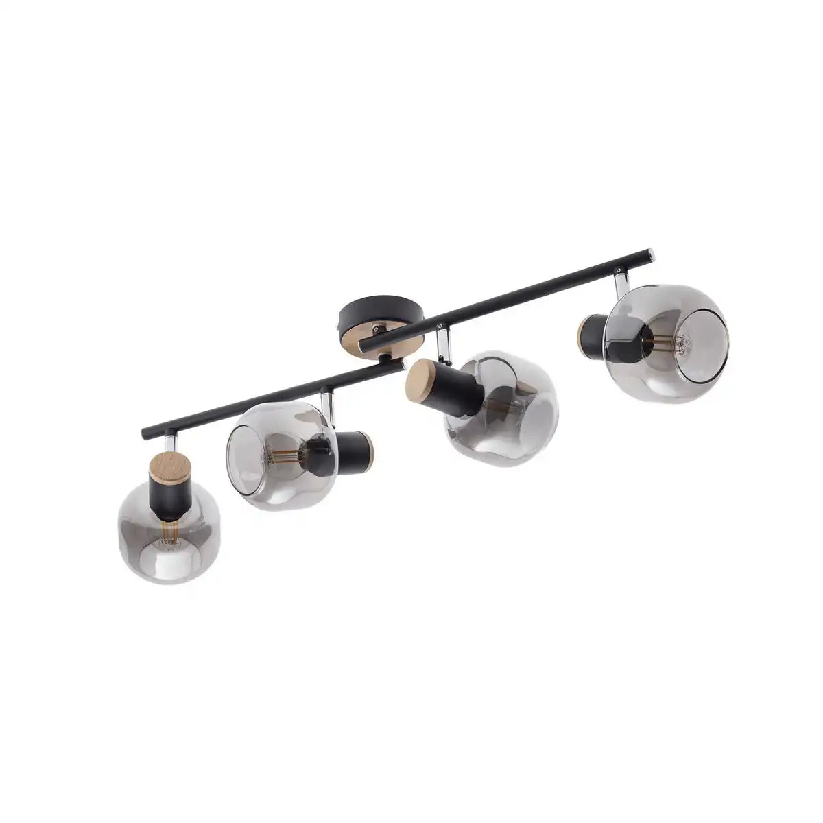 4er Spot Deckenleuchte "FUMOSO", Deckenlampe aus Metall und Rauchglas in Schwarz, mit E14-Fassung, für Esszimmer, Wohnzimmer, Diele oder Büro, 80 x 20 cm