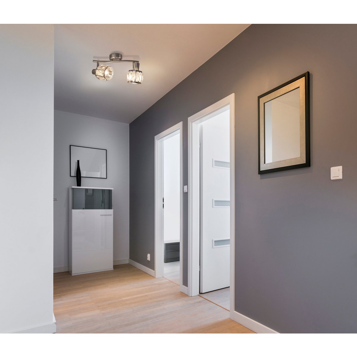 2er-LED-Spot "JOSEFA", Deckenlampe aus Metall und Glas in Edelstahloptik, mit E14-Fassung Filament Leuchtmittel inklusive, für Wohnzimmer, Esszimmer, Flur oder Diele 28 x 8 cm