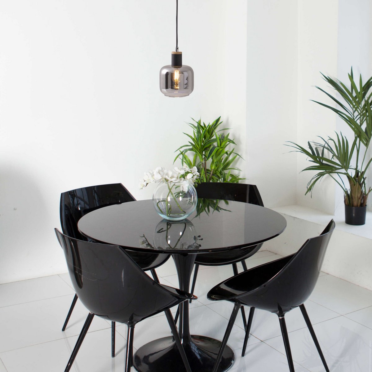 1er Pendelleuchte "FUMOSO", Pendellampe aus Metall und Glas in Schwarz,, mit E14-Fassung, für Esszimmer, Wohnzimmer, Diele oder Büro, Hängelampe 80 x 20 cm