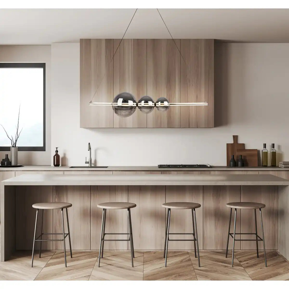 LED Pendelleuchte chrom "NOVA" aus chromfarbenem Metall, Kunststoff und Rauchglas, mit fest verbauten LEDs, ca. 105 cm lang