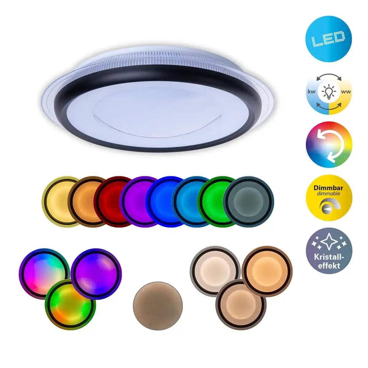 LED Deckenleuchte "CANNA" aus Metall und Kunststoff, dimmbar mit Fernbedienung, Farbwechsel von Warmweiß über Kaltweiß zu bunt, fest verbaute LEDs, Deckenlampe für Wohnzimmer, Esszimmer, Küche oder Flur mit 45 cm Durchmesser