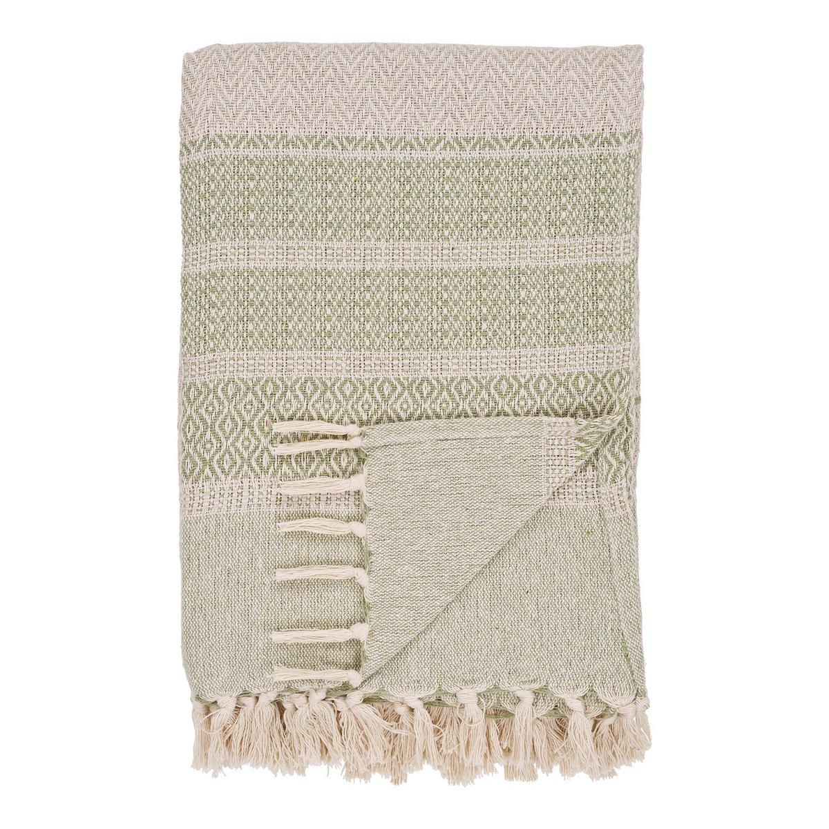 Manisa Plaid – Grün/Beige, Baumwolle, Polyester, 130 x 180 cm